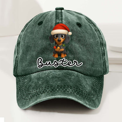 Personalized Dog Christmas Denim Wash Cap – Custom Pet Name & Cartoon