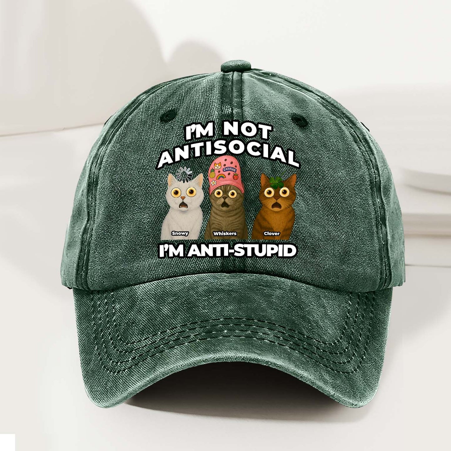 Personalized Funny Cat Dad, Mom Cap – I’m Not Antisocial, I’m Anti-Stupid