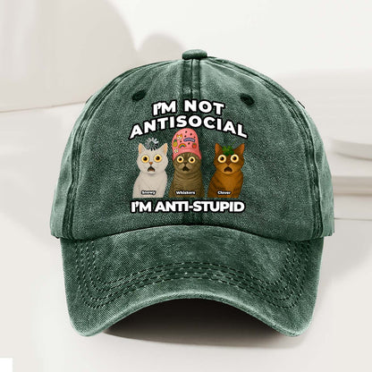 Personalized Funny Cat Dad, Mom Cap – I’m Not Antisocial, I’m Anti-Stupid
