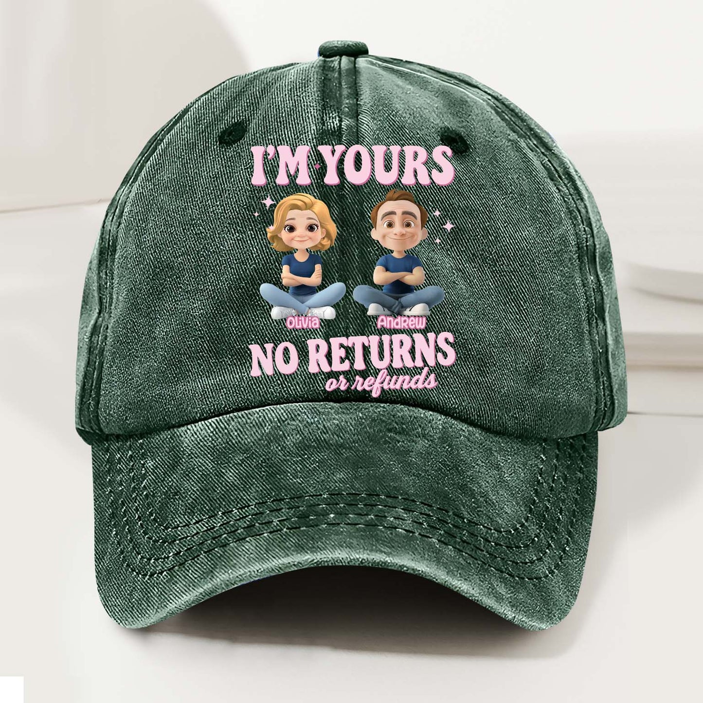 Personalized Couple Denim Wash Cap – I’m Yours, No Refunds