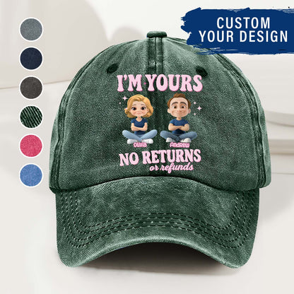 Personalized Couple Denim Wash Cap – I’m Yours, No Refunds