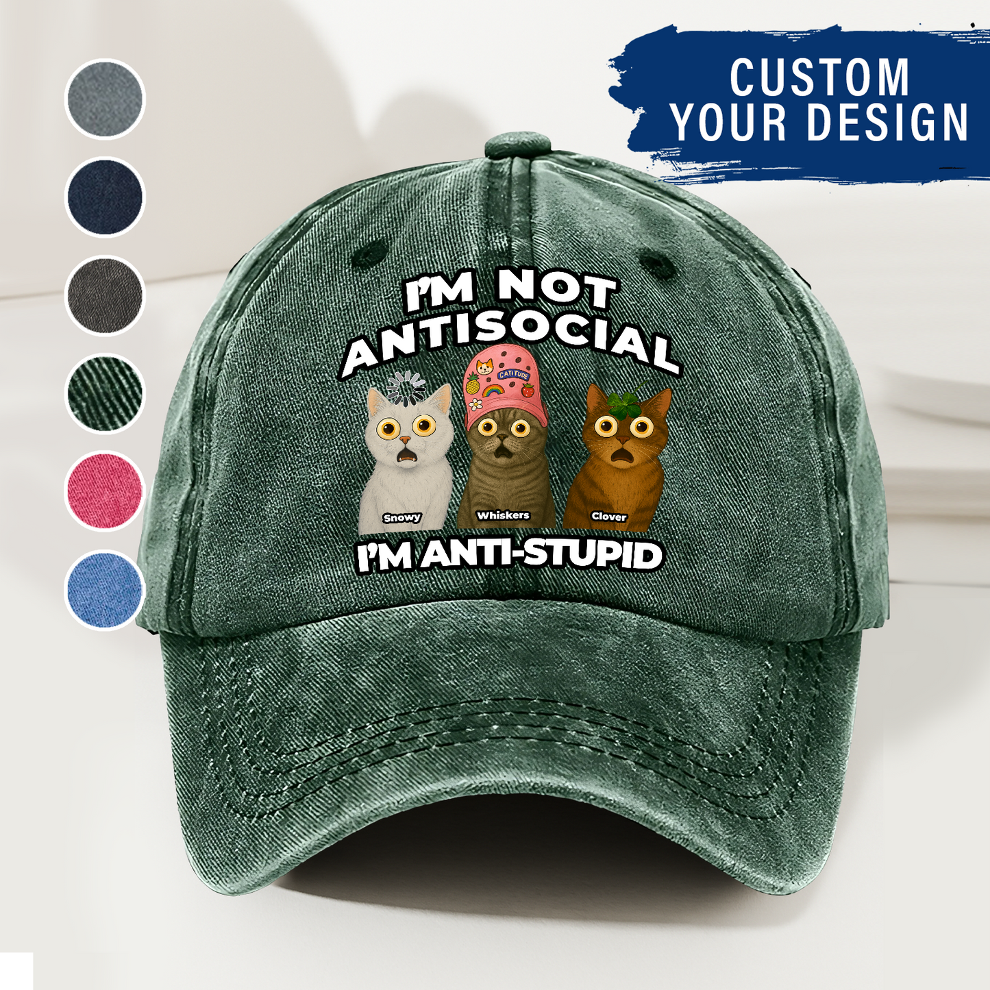 Personalized Funny Cat Dad, Mom Cap – I’m Not Antisocial, I’m Anti-Stupid