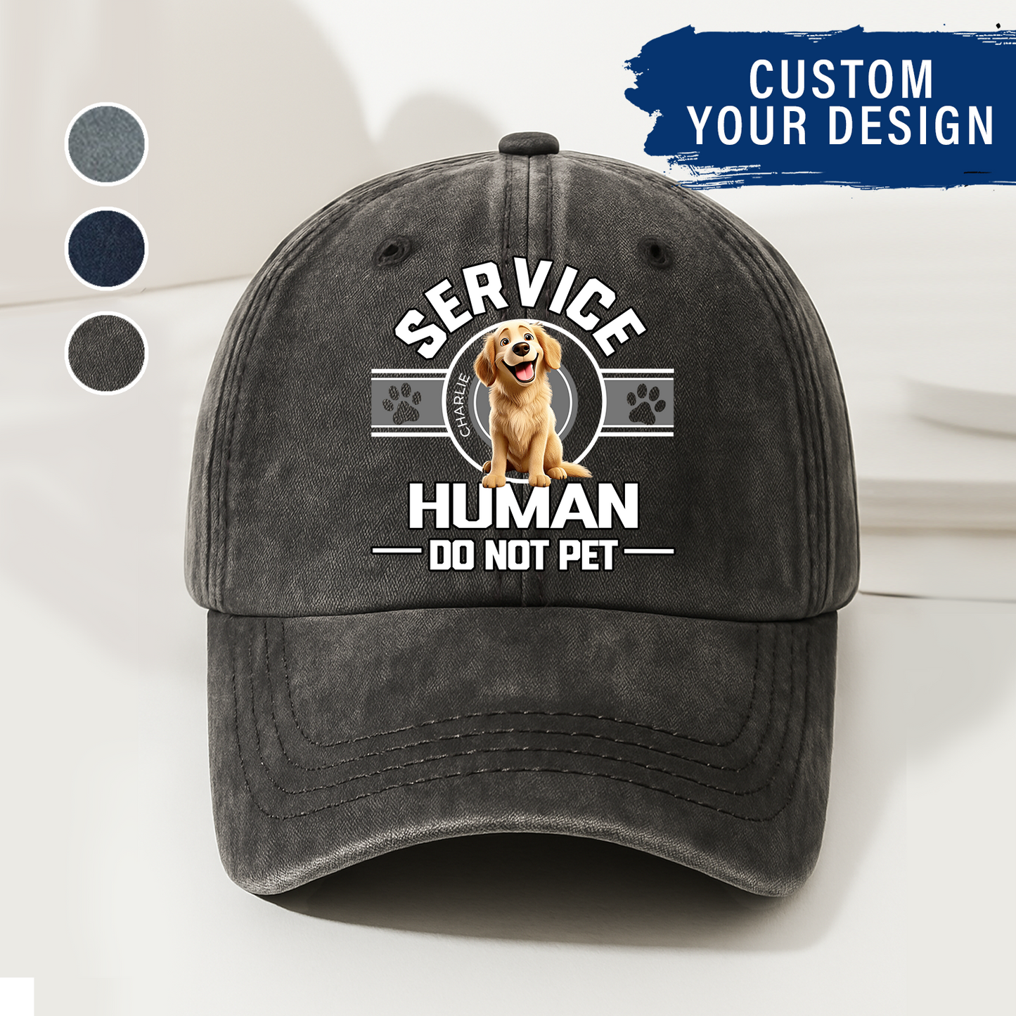 Dog Service Human Cartoon - Personalized Custom Vintage Washed Denim Cap