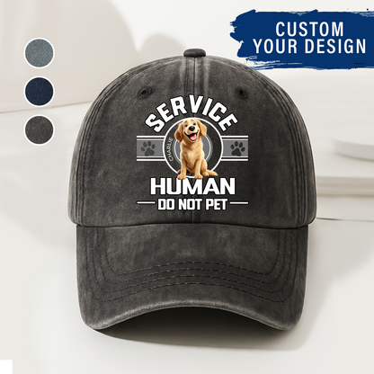 Dog Service Human Cartoon - Personalized Custom Vintage Washed Denim Cap