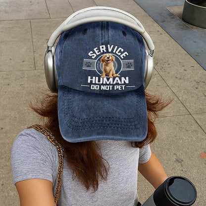 Dog Service Human Cartoon - Personalized Custom Vintage Washed Denim Cap