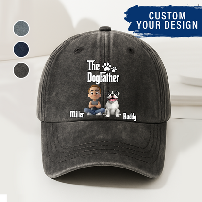 Cool Dog Father - Personalized Custom Vintage Washed Denim Cap
