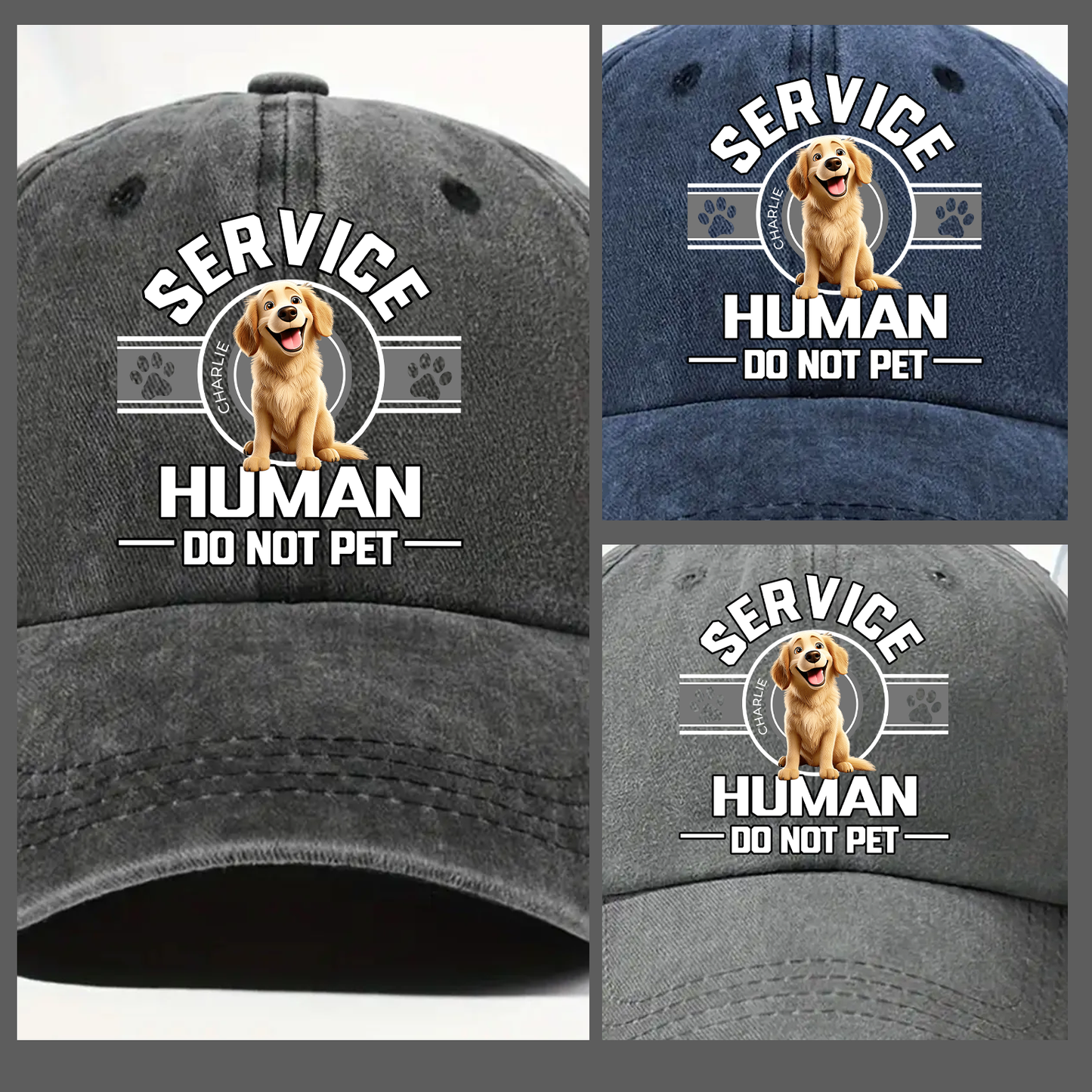 Dog Service Human Cartoon - Personalized Custom Vintage Washed Denim Cap