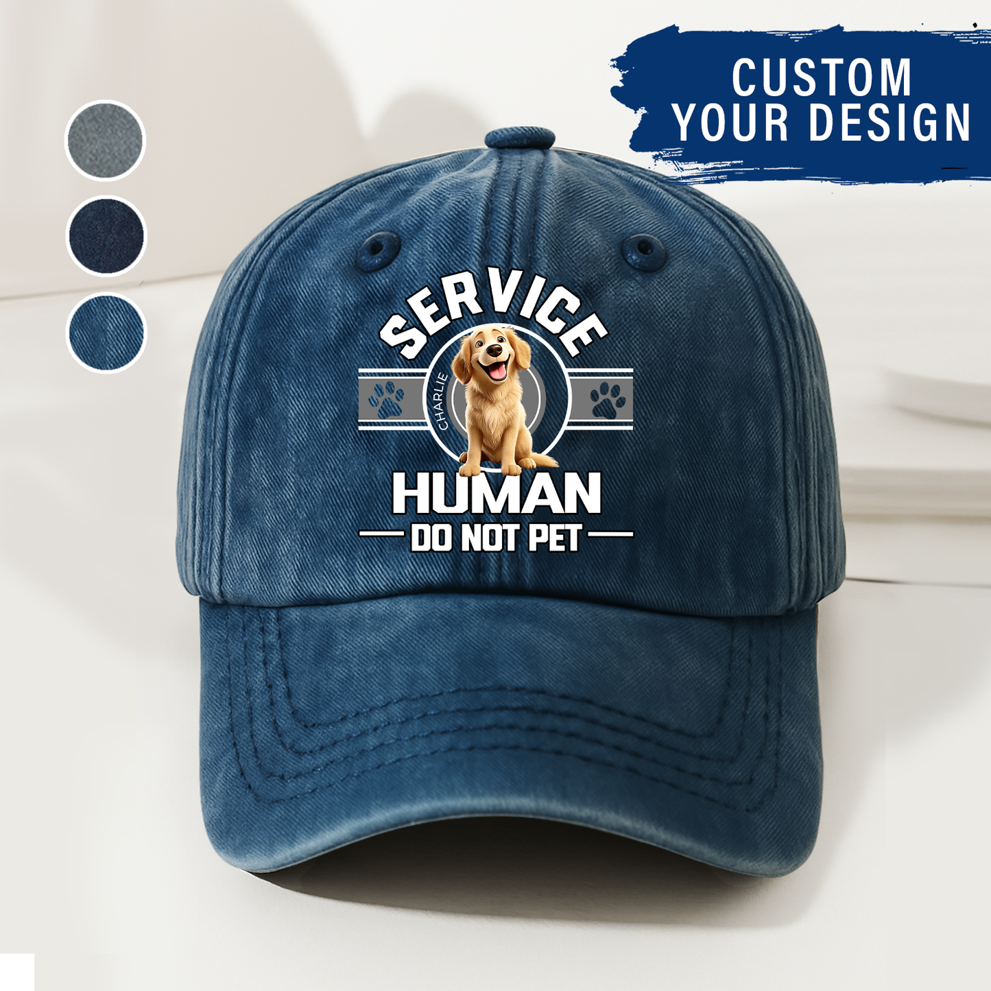 Dog Service Human Cartoon - Personalized Custom Vintage Washed Denim Cap