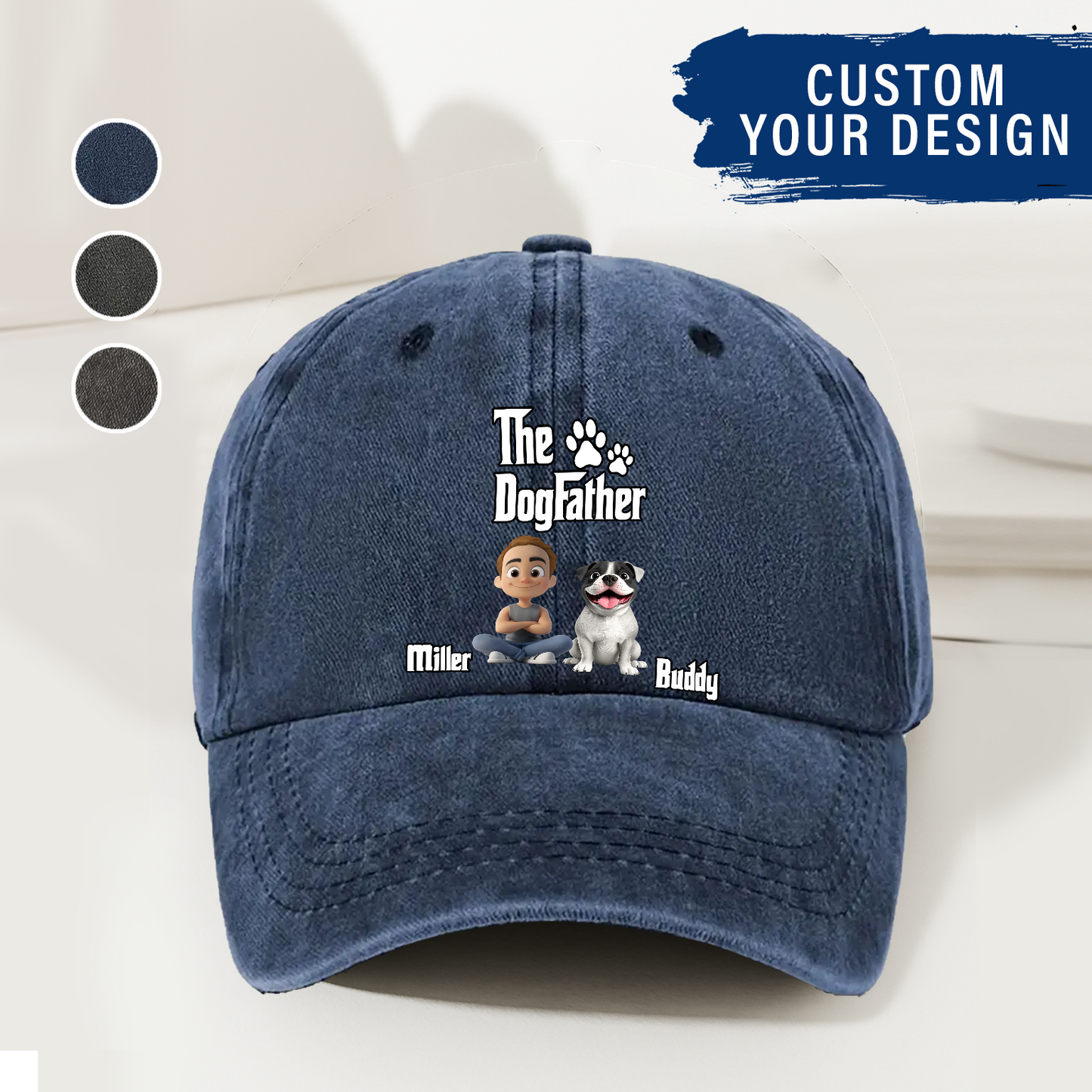 Cool Dog Father - Personalized Custom Vintage Washed Denim Cap