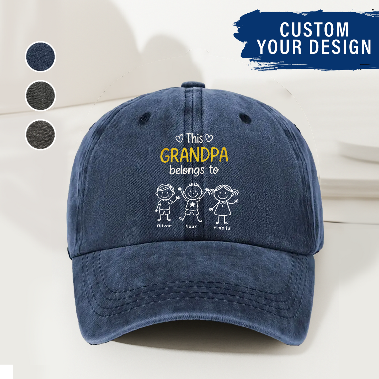 This Grandpa Belongs To Us - Personalized Custom Vintage Washed Denim Cap