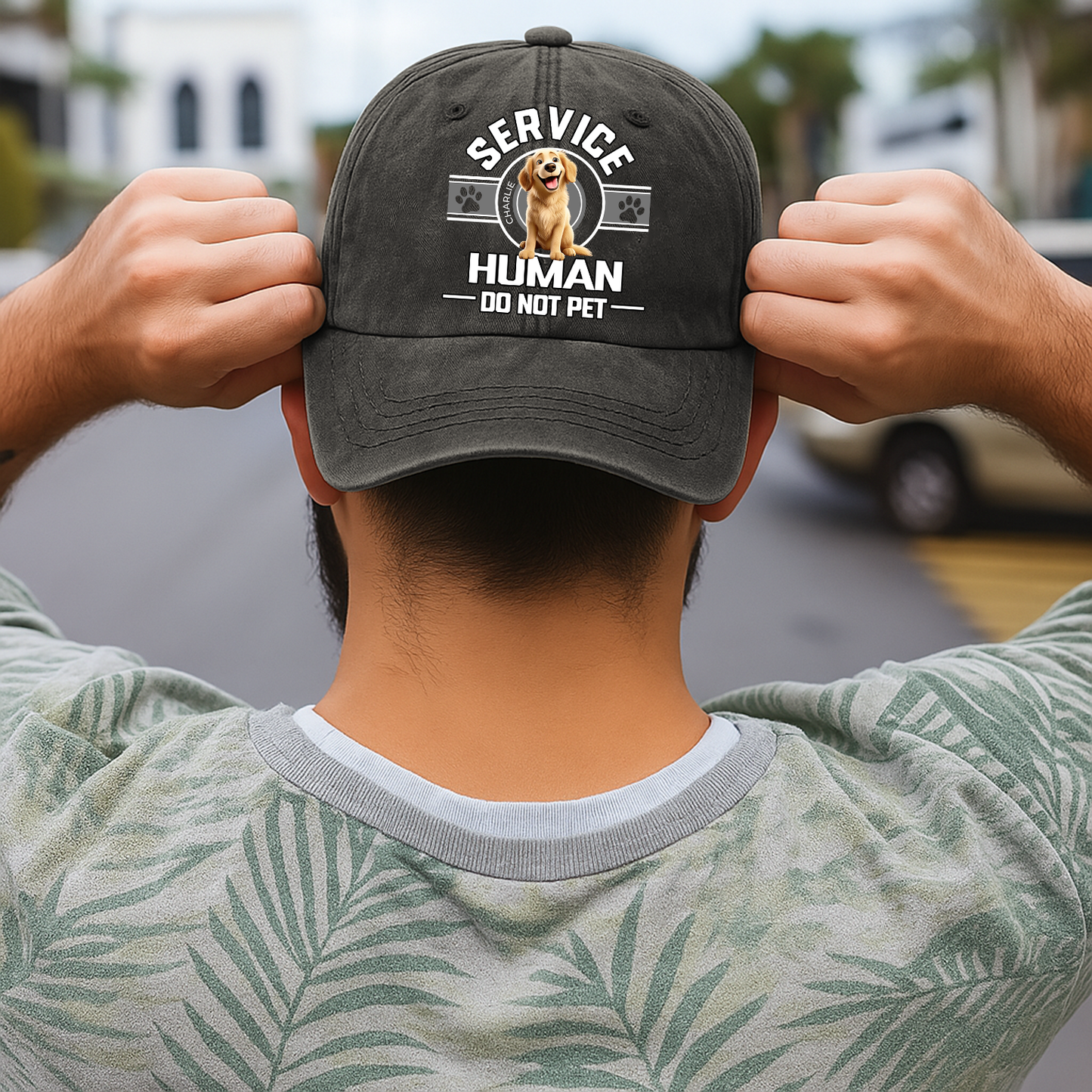 Dog Service Human Cartoon - Personalized Custom Vintage Washed Denim Cap