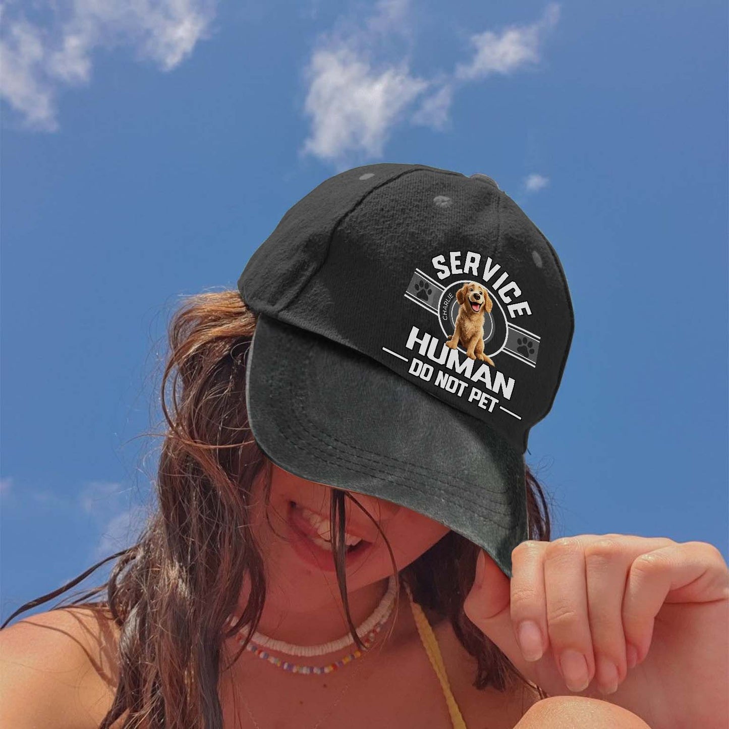 Dog Service Human Cartoon - Personalized Custom Vintage Washed Denim Cap