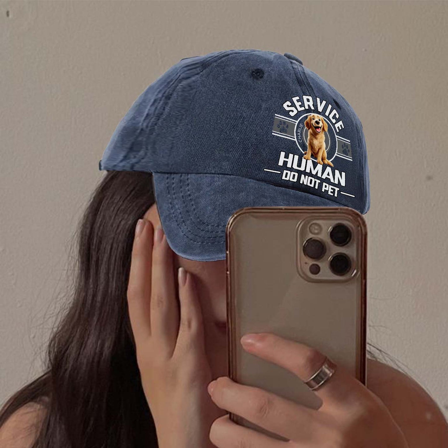 Dog Service Human Cartoon - Personalized Custom Vintage Washed Denim Cap