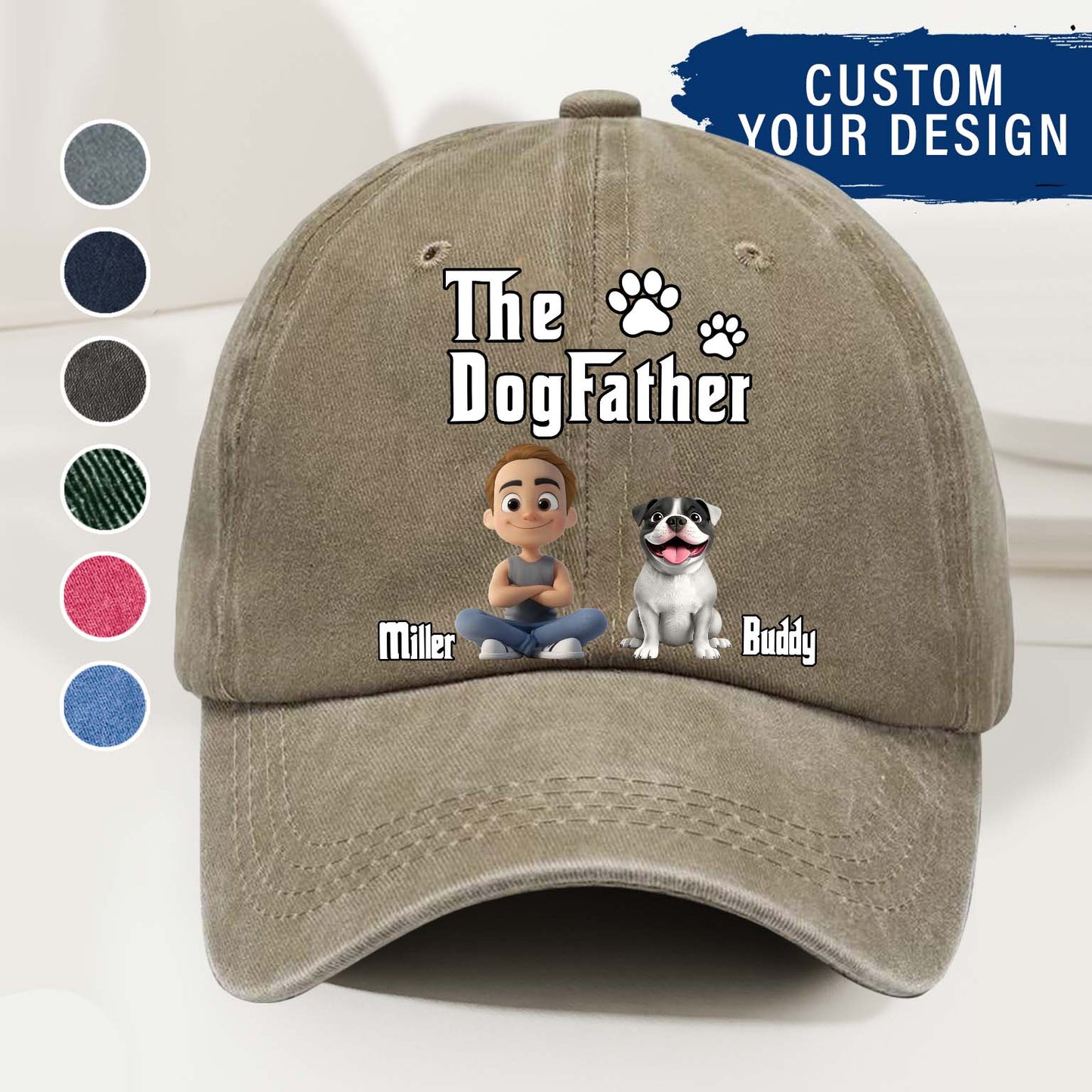 Cool Dog Father - Personalized Custom Vintage Washed Denim Cap