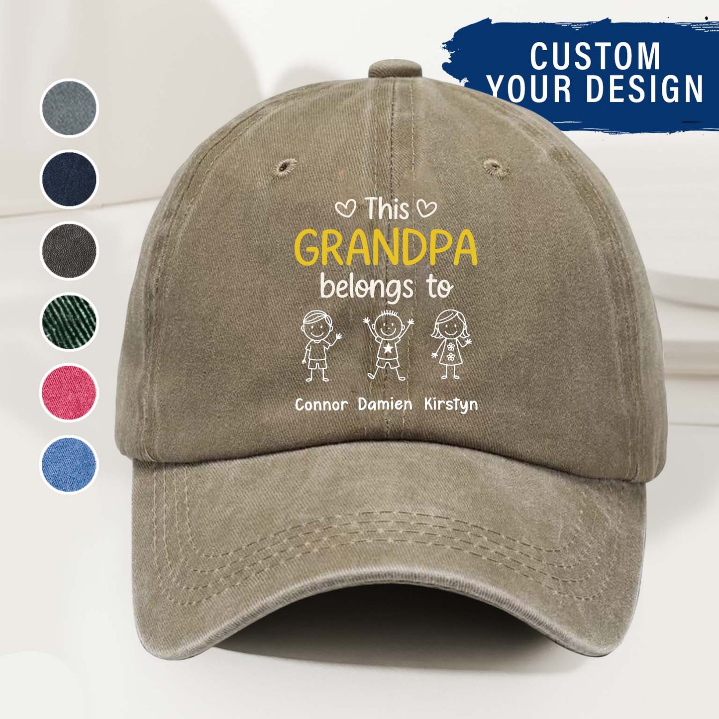This Grandpa Belongs To Us - Personalized Custom Vintage Washed Denim Cap