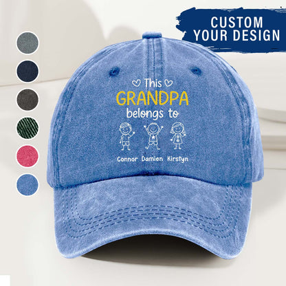 This Grandpa Belongs To Us - Personalized Custom Vintage Washed Denim Cap