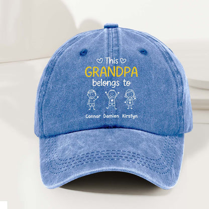 This Grandpa Belongs To Us - Personalized Custom Vintage Washed Denim Cap