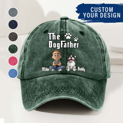 Cool Dog Father - Personalized Custom Vintage Washed Denim Cap