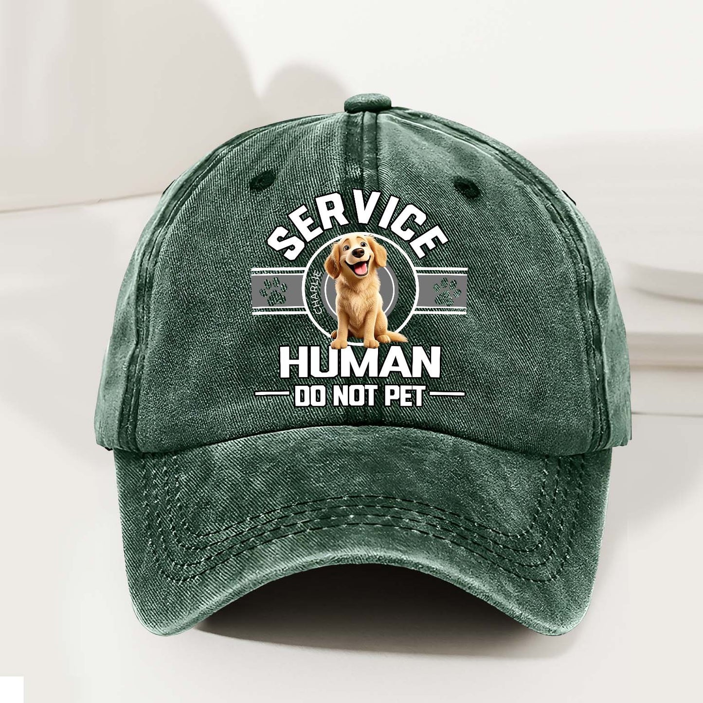 Dog Service Human Cartoon - Personalized Custom Vintage Washed Denim Cap