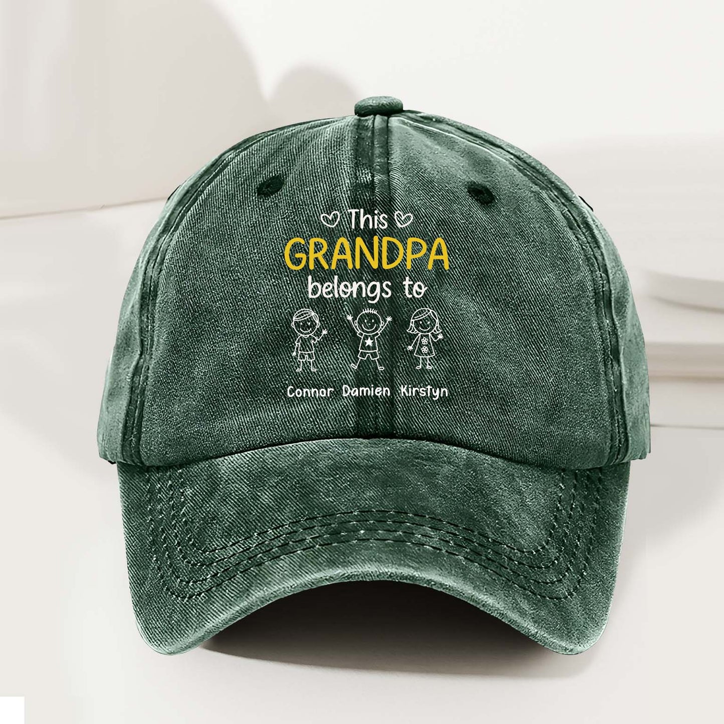 This Grandpa Belongs To Us - Personalized Custom Vintage Washed Denim Cap