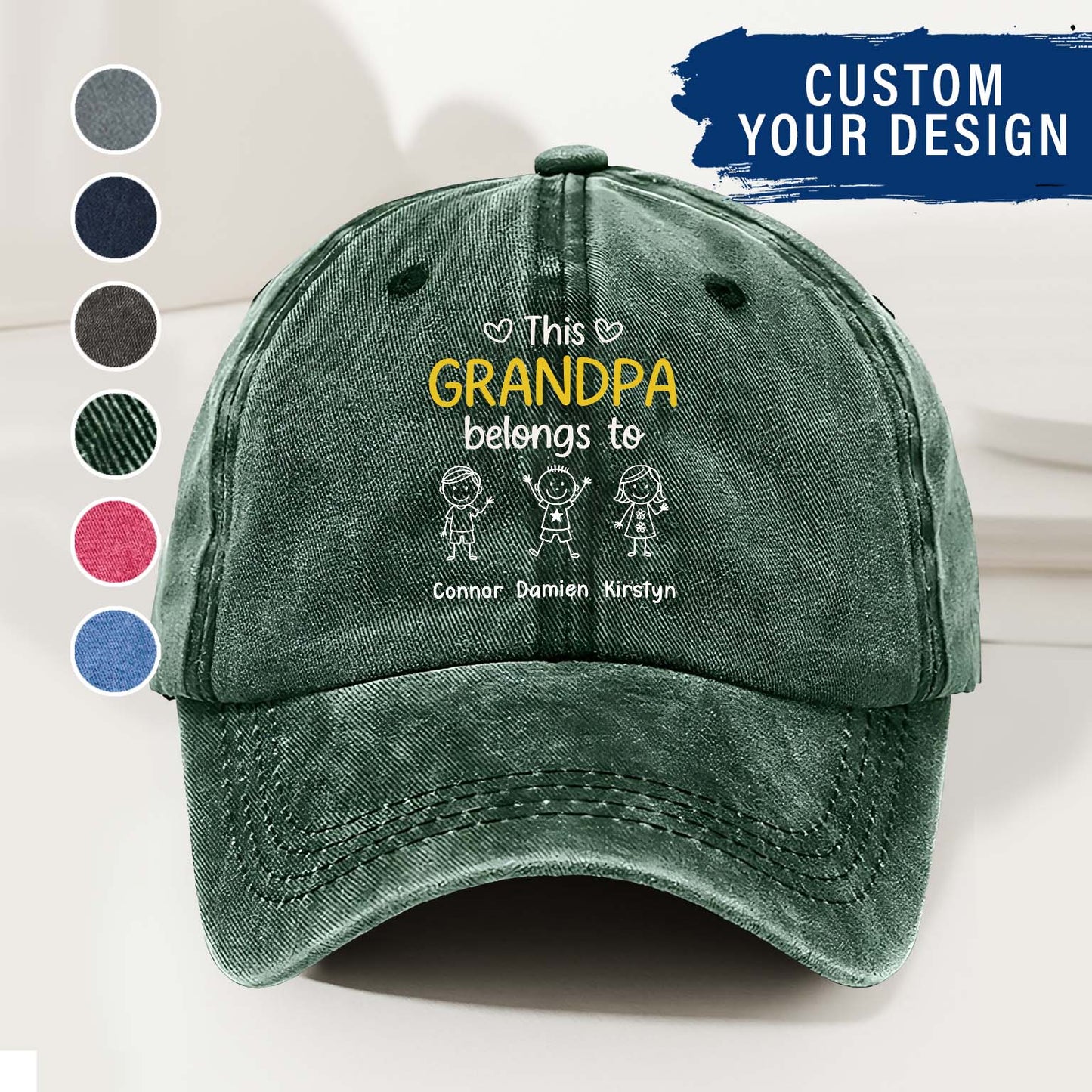 This Grandpa Belongs To Us - Personalized Custom Vintage Washed Denim Cap