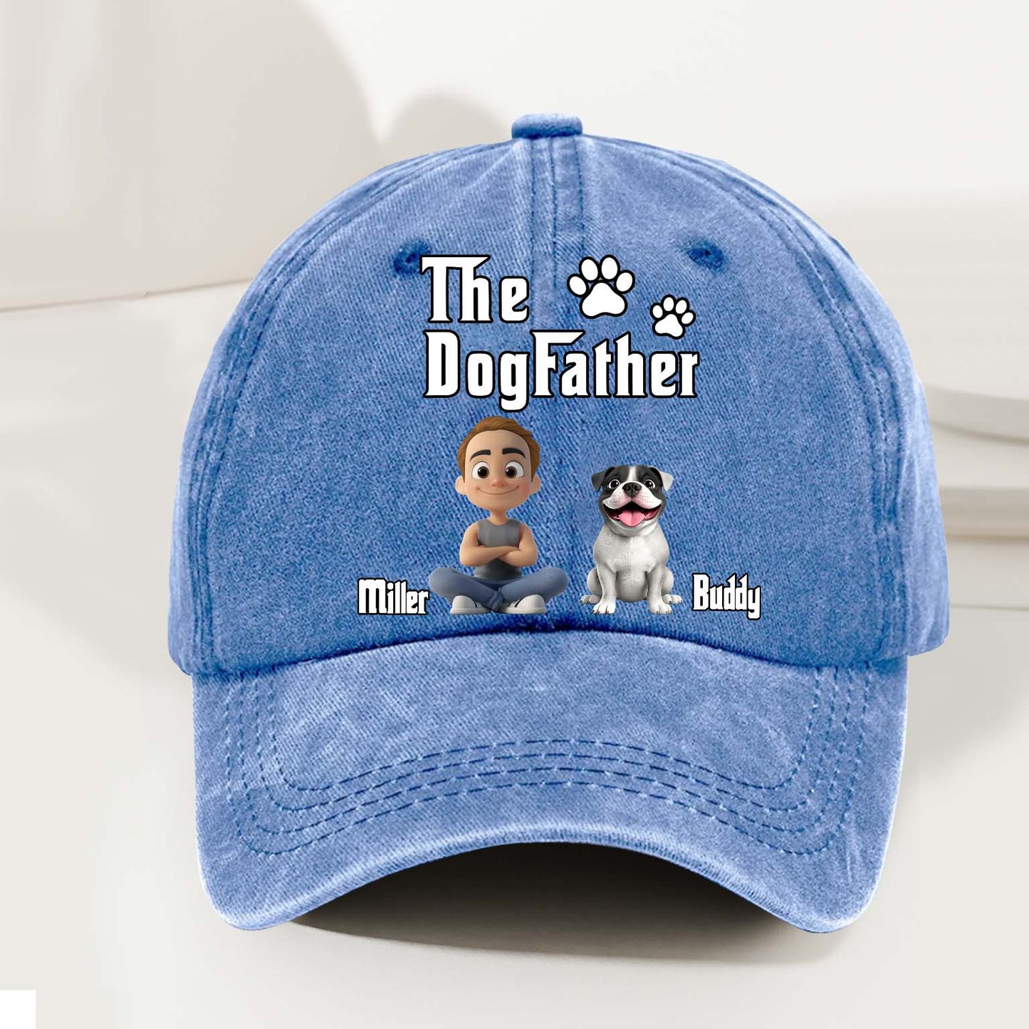 Cool Dog Father - Personalized Custom Vintage Washed Denim Cap