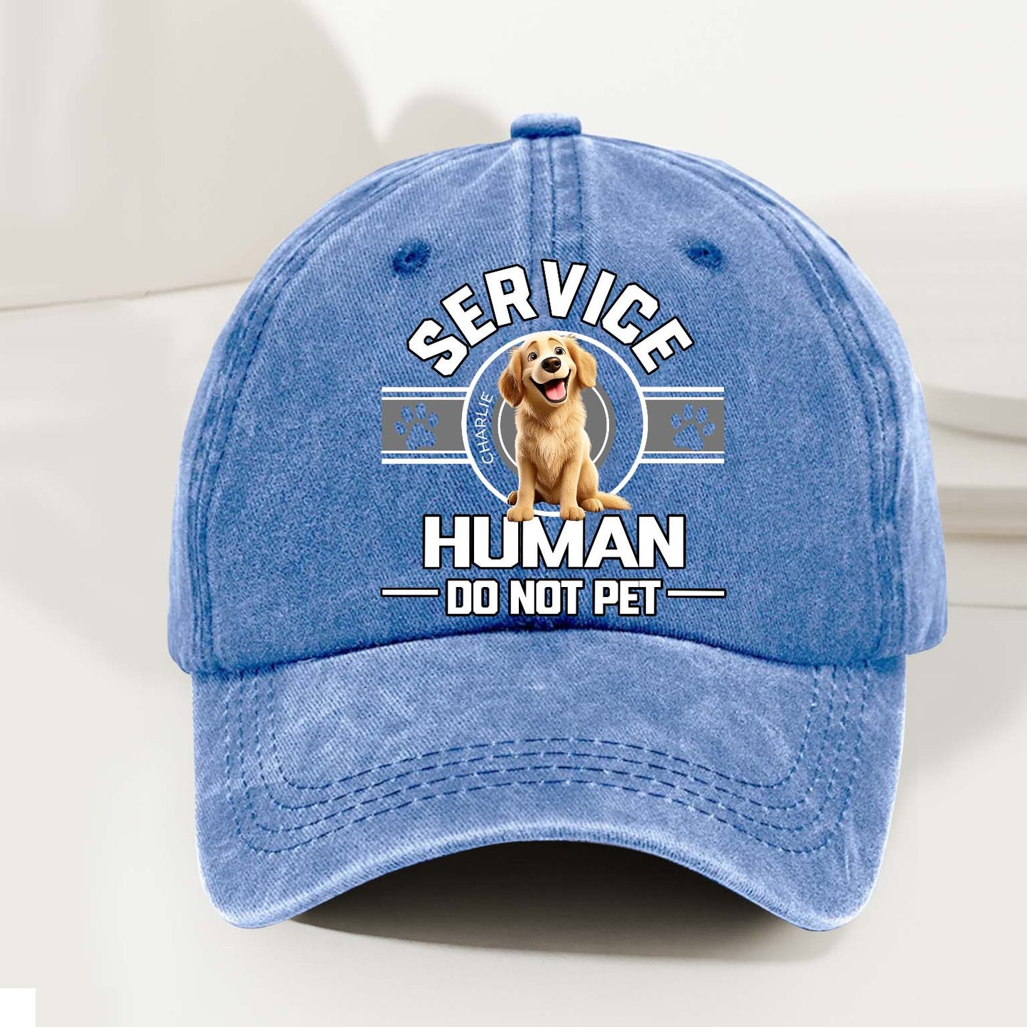 Dog Service Human Cartoon - Personalized Custom Vintage Washed Denim Cap
