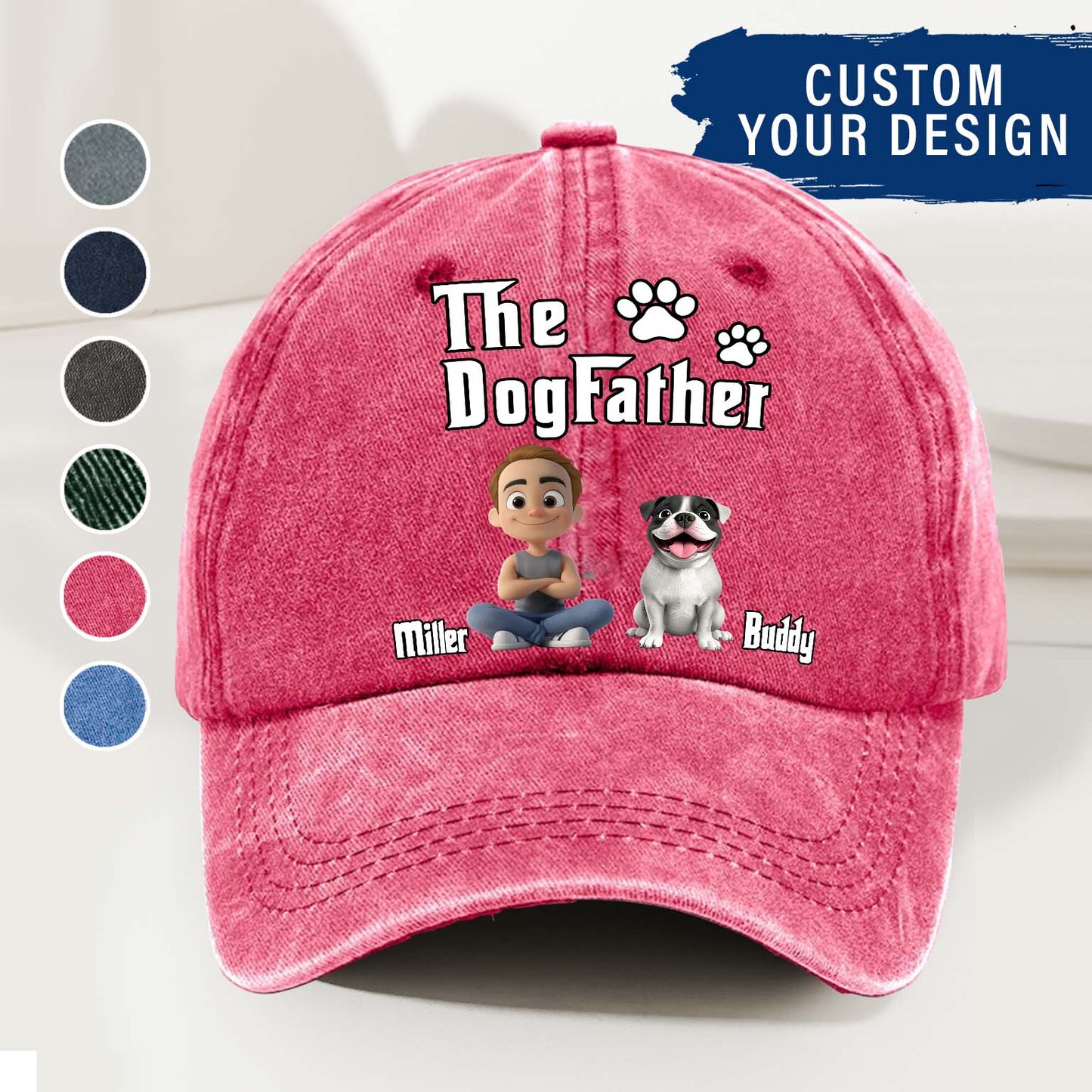 Cool Dog Father - Personalized Custom Vintage Washed Denim Cap