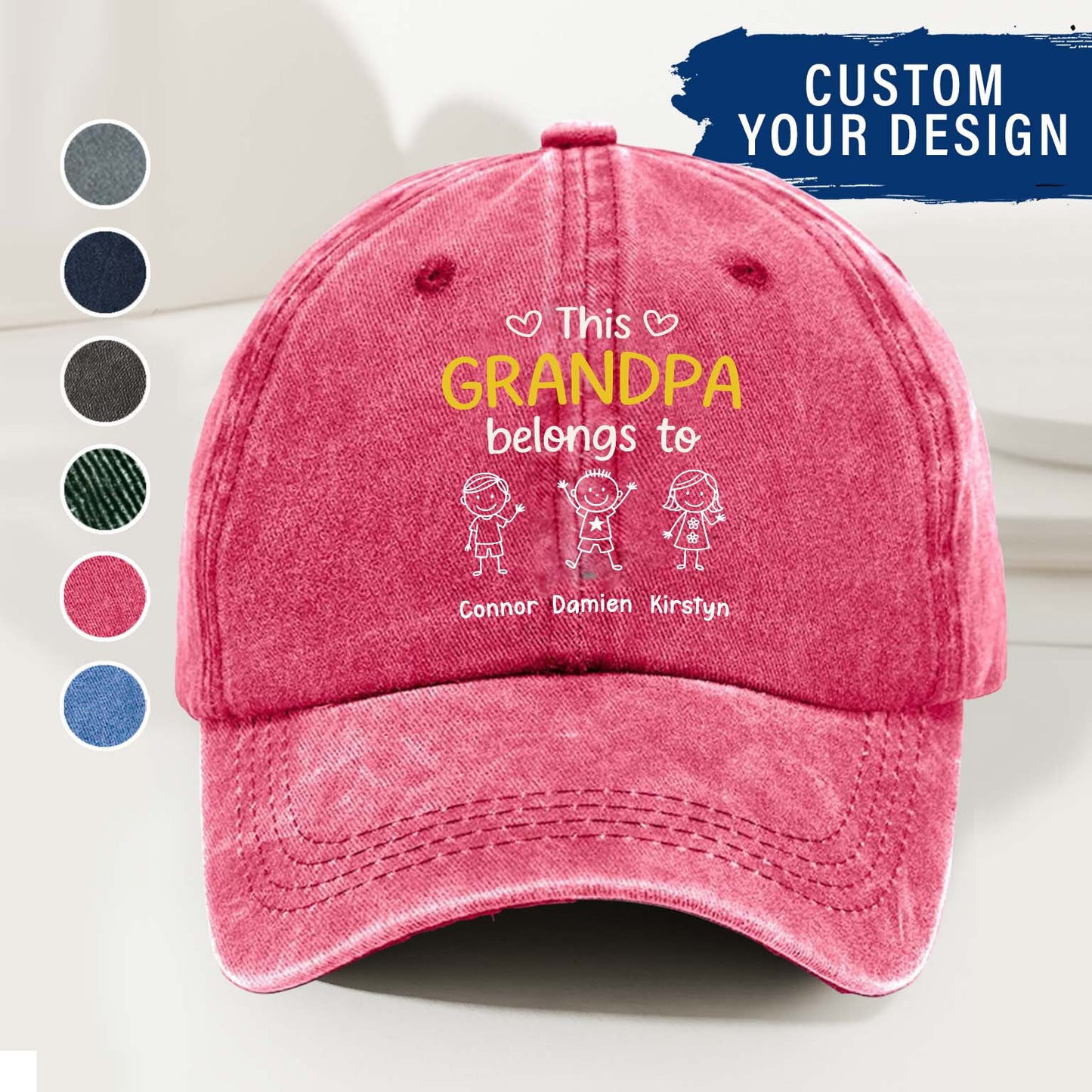 This Grandpa Belongs To Us - Personalized Custom Vintage Washed Denim Cap