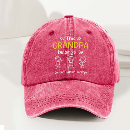 This Grandpa Belongs To Us - Personalized Custom Vintage Washed Denim Cap
