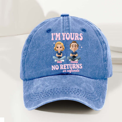 Personalized Couple Denim Wash Cap – I’m Yours, No Refunds