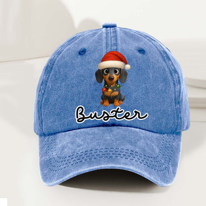Personalized Dog Christmas Denim Wash Cap – Custom Pet Name & Cartoon