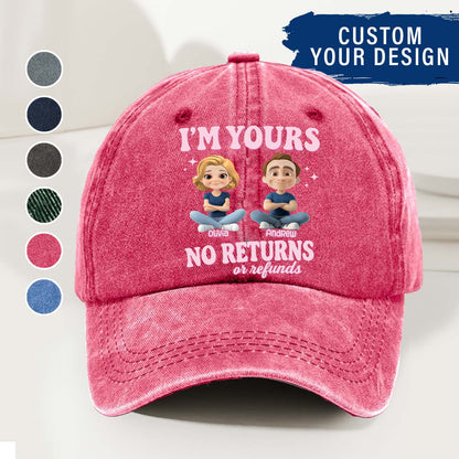 Personalized Couple Denim Wash Cap – I’m Yours, No Refunds