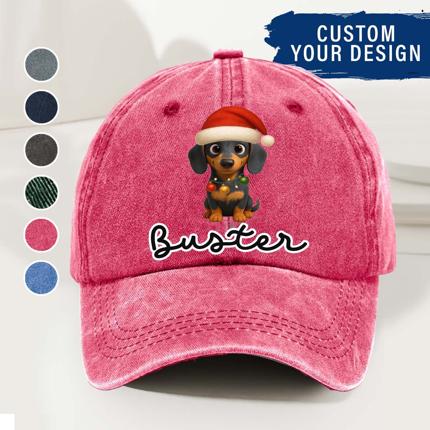Personalized Dog Christmas Denim Wash Cap – Custom Pet Name & Cartoon