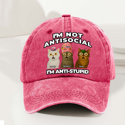 Personalized Funny Cat Dad, Mom Cap – I’m Not Antisocial, I’m Anti-Stupid