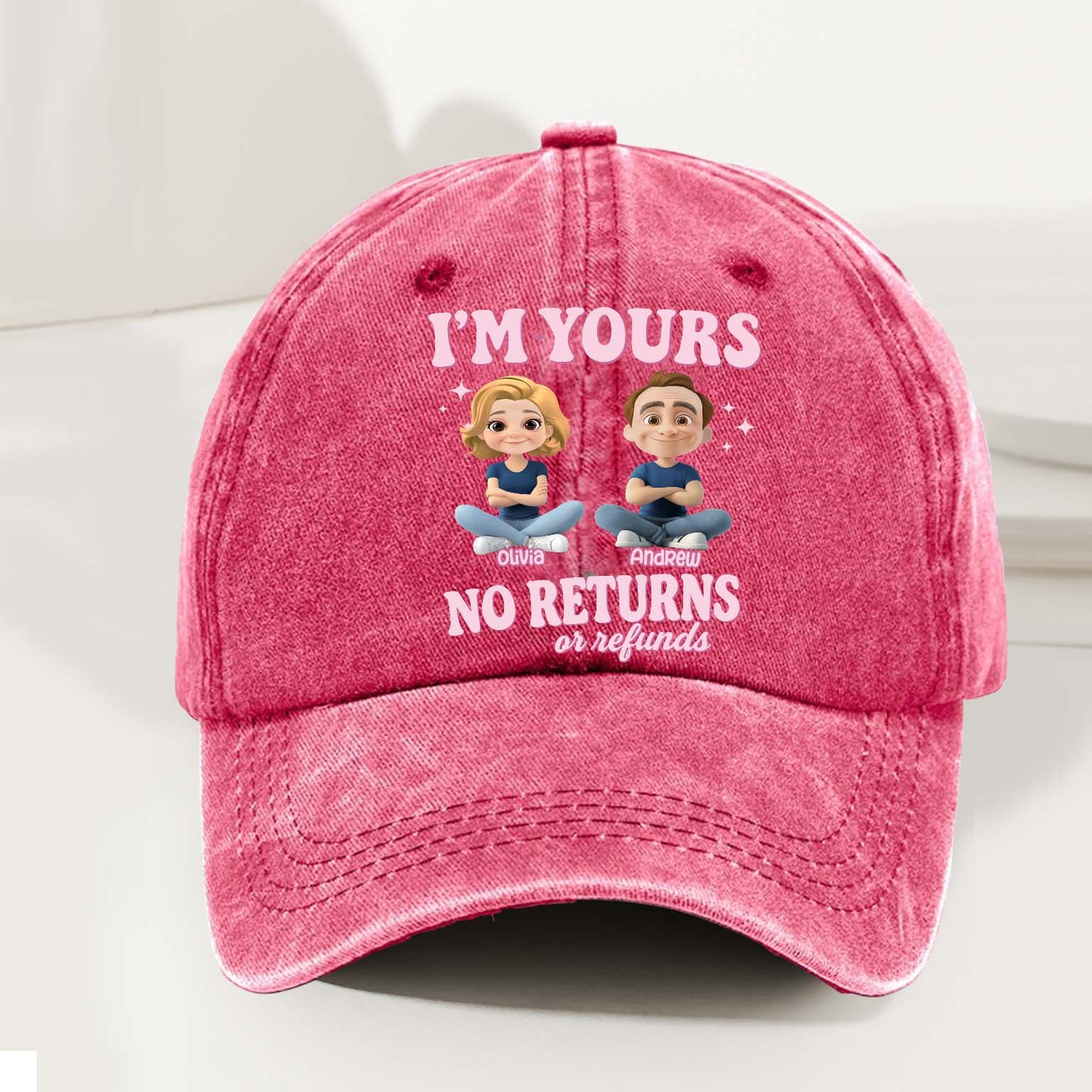 Personalized Couple Denim Wash Cap – I’m Yours, No Refunds