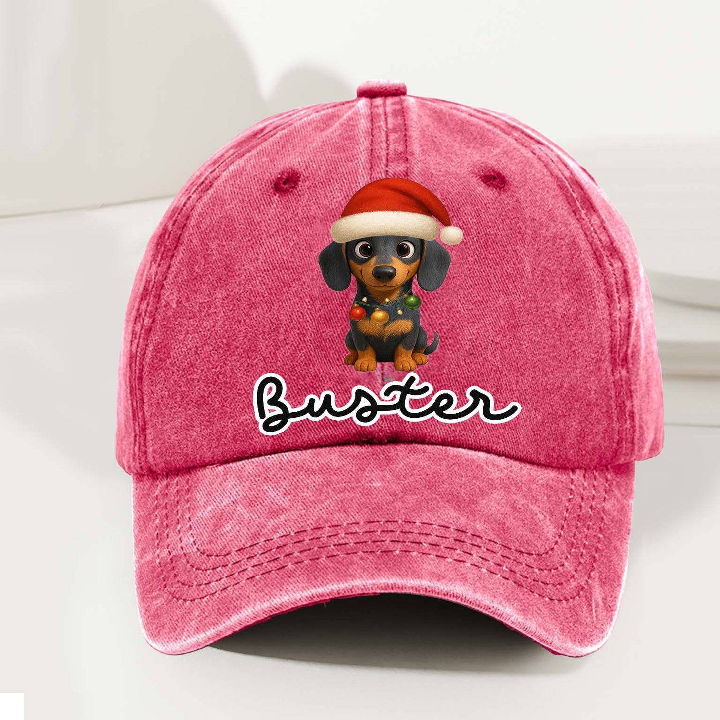 Personalized Dog Christmas Denim Wash Cap – Custom Pet Name & Cartoon
