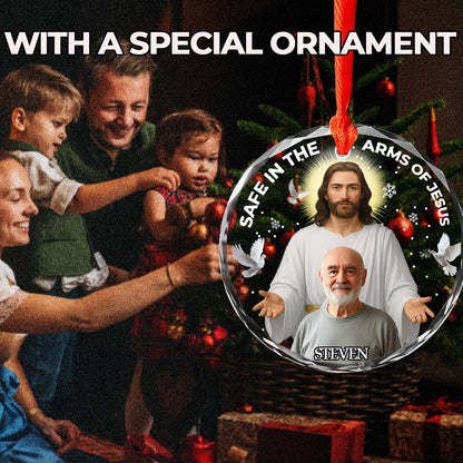 Personalized Memorial Glass Ornament – Safe In The Arms Of Jesus