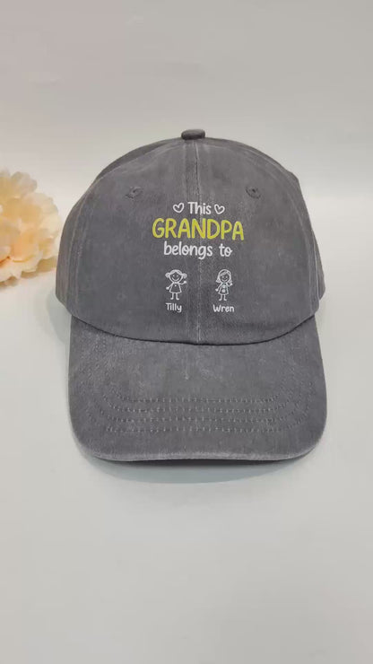 This Grandpa Belongs To Us - Personalized Custom Vintage Washed Denim Cap