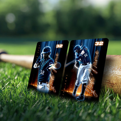 Custom Photo Baseball Card - Personalized "Electric Strike" Card - Aluminum Wallet Card
