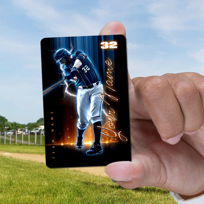 Custom Photo Baseball Card - Personalized "Electric Strike" Card - Aluminum Wallet Card